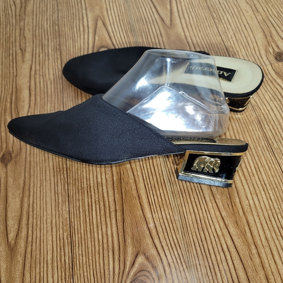 Amerati Shoes - Vintage Amerati Kitten Heel Mules Gold Elephants